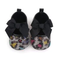 Fancy Black Baby Girl Shoes with Colorful Print