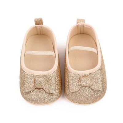 Fancy Gold Glimmer Look Baby Shoes with Bow