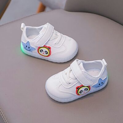 Elegent White Cartoon Kids Shoes with Sole Lights