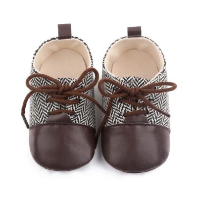 Elegant Grid Evergreen Lace-Up Brown Baby Shoes
