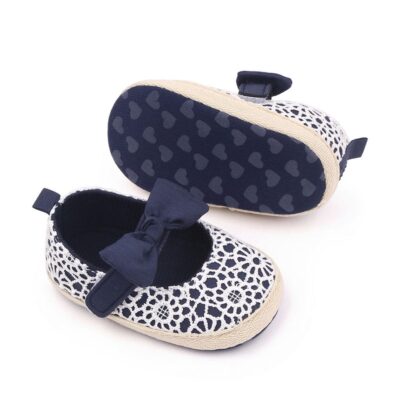 Soft fancy Navy Blue baby Shoes with Bow