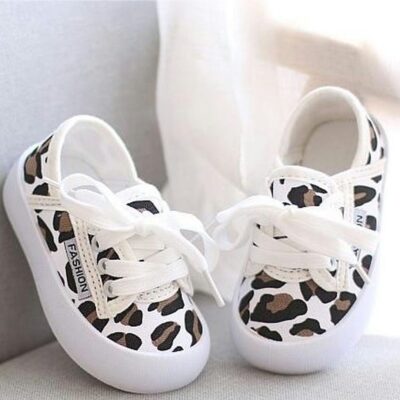 Cute White Kids Shoes with Leopard Print