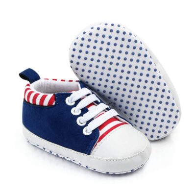 Dark Blue Baby Sneakers with Red and White Stripes