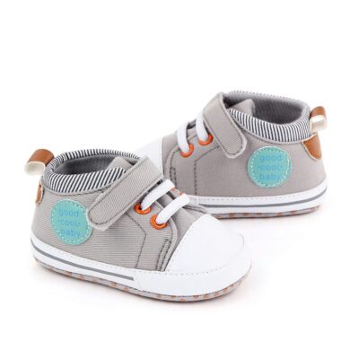 Stylish Grey & White Baby Shoes with Lace & Valcro Strap