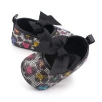 Fancy Black Baby Girl Shoes with Colorful Print