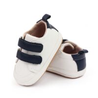 Trendy White Baby Shoes with Dark Blue Straps