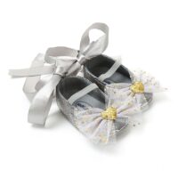 Classy Fancy Silver Baby Girl Shoes with Ribbon and Bow