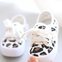 Cute White Kids Shoes with Leopard Print