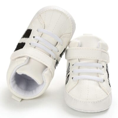 White High Ankle with Black Stripes Baby Shoes