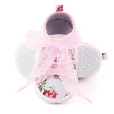 Rose Pattern Baby Girl Shoes with Ribbon Lace