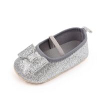 Fancy Silver Glimmer look Baby Shoes with Bow