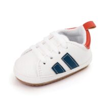 Modern White Baby Shoes with Blue Stripes