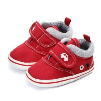 Red Cotton Hook N Loop Baby Shoes