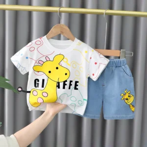 Cute Little Giraffe 2 Piece Shirt And Jeans Short