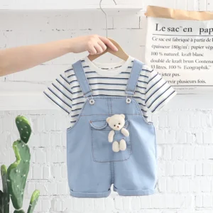 Little Bear In Jeans Dangaree Casual Set For Kids