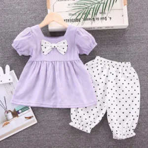 Light Purple Casual Frock With Trouser For Girls