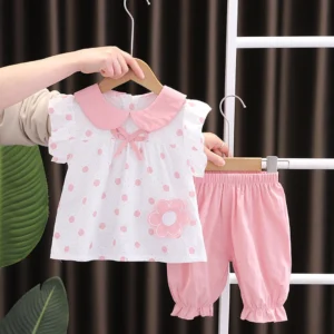 Pink Polka Dots Top With Trouser For Girls