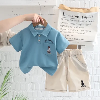 Bluish Cyan Polo With Shorts For Toddlers Kids