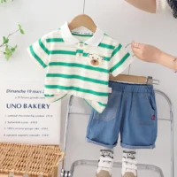 The Green Liner Polo Shirt With Jeans Shorts For Kids