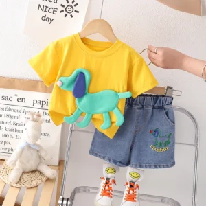 The Puppy Yellow Summer Shirt And Jeans Shorts
