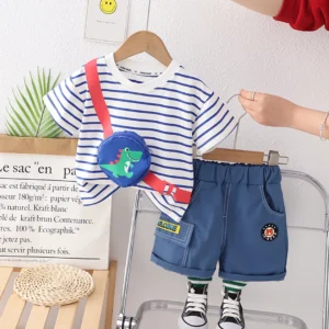 Blue Lines Printed Strap Casual T-Shirt With Blue Jeans Shorts