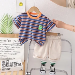 Summer Casual Dino Liner Cotton T-Shirt With Shorts