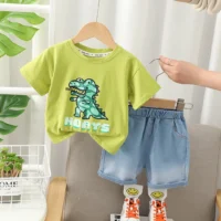 Cartoon Dino Summer T-Shirt With Jeans Shorts