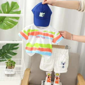 Colorful T-Shirt With Cargo Style Shorts For Kids