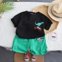 Black Casual Summer T-Shirt With Green Shorts