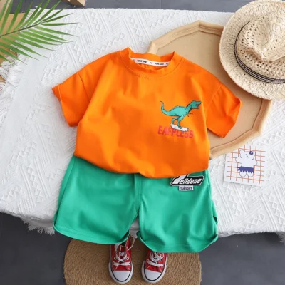 Orange Casual Summer T-Shirt With Green Shorts