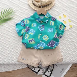 Casual Summer Look Teal Designed Shirt With Cotton Shorts