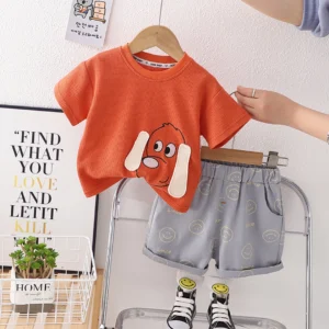 Cartoon Redish Orange T-Shirt With Shorts 2pc Set