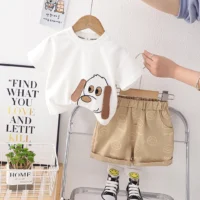 Cartoon White T-Shirt With Brown Shorts 2pc Set