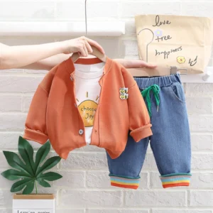 Orange Jumpsuit With T-Shirt And Jeans Pants For Toddlers