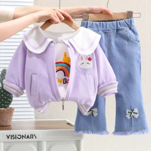 Purple Jumpsuit With T-Shirt And Jeans Denim For Baby Girls