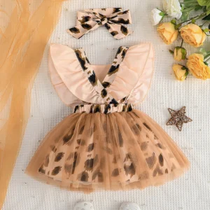 Flying Sleeves Leopard Style Baby Girl Frock
