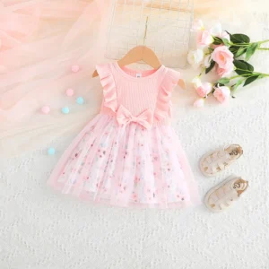 Pink Sleeveless Casual Frock Dress For Baby Girls