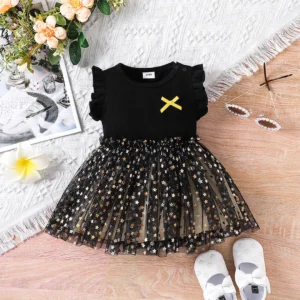 Black Dress For Girls With Tiny Little Stars On Mesh