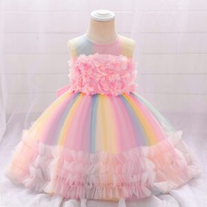 Colorful Rainbow Party Frock Dress For Kids
