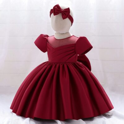 Dark Red Line Over Style Formal Wear Frock