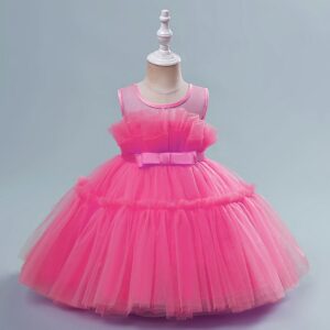 Pink Rose Sleeveless Frock Dress For Kids