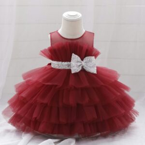 Red Tulle Style With Sequin Bow Frock