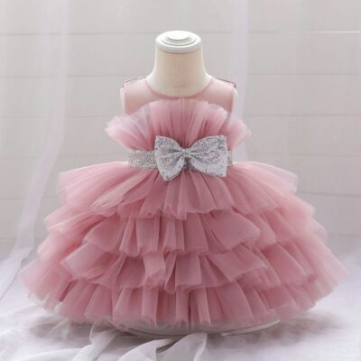 Peach Plum Tulle Style With Sequin Bow Frock