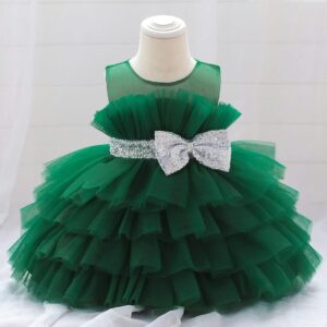 Green Tulle Style With Sequin Bow Frock