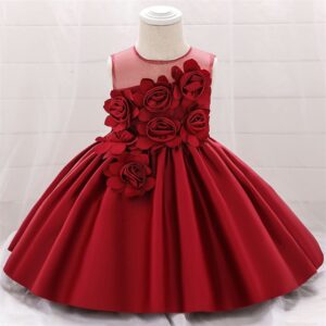 Red Rose Formal Sleeveless Baby Frock Dress