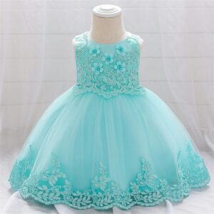 Blue Green Embroidered Stylish Frock Baby Dress