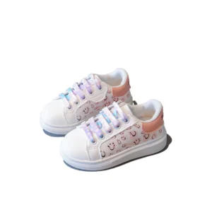 Elegant White Girls Kids Shoes With Doodle Pattern
