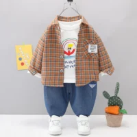 Brown Casual Shirt With Cartoon Inside Shirt N Jeans 3pc Set