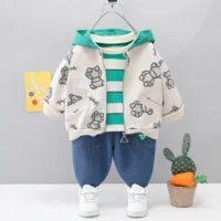 Stylish Hooded Top With Shirt And Jeans Trousers 3pc Set