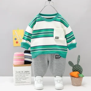 Casual Green N White Sweatshirt Top With Gray Trouser